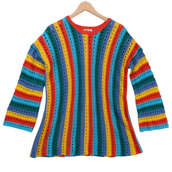 Show Me Your MuMu Sweaters - Show Me Your Mumu Cruz Sweater Womens Multicolor Rainbow Tropic Open Knit Size M